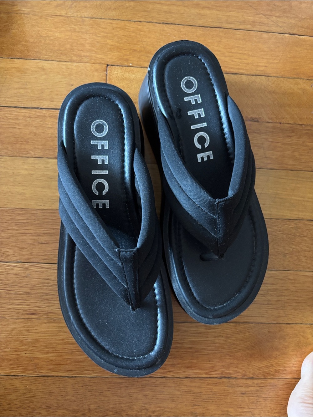 Offi Black Quilted Platform Thong Sandals